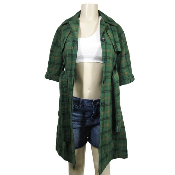 BB DAKOTA Y2K Plaid S Coat Dress Grunge Academia Preppy Green Hilda Tartan - Picture 8 of 13